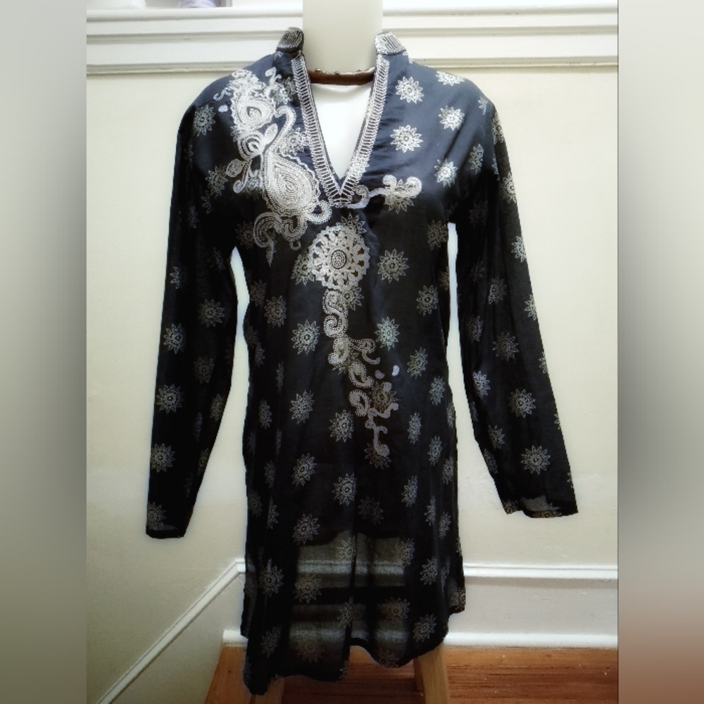 Navy and White Embroidered Tunic